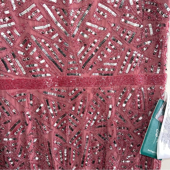 NEW NWT Mac Duggal Geometric Patterned Sequin Midi Dress Rosewood - Picture 11 of 13